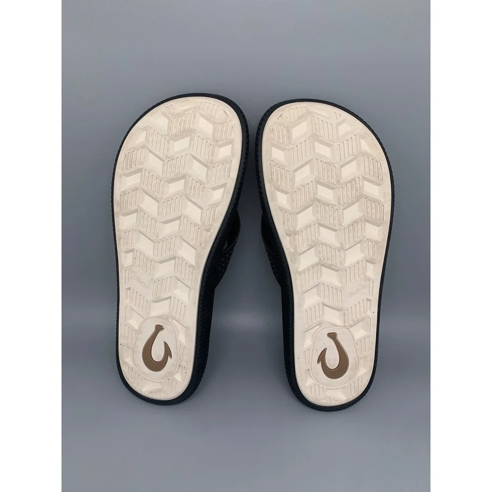 OluKai Ulele Black Sandals Flip Flops 10435-4040 Men's Sz 9 NEW!